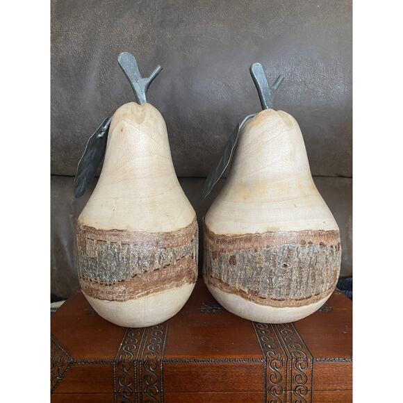 Set of Hand-turned Solid Wood Live-edge pears black iron stems leaves - Picture 3 of 10